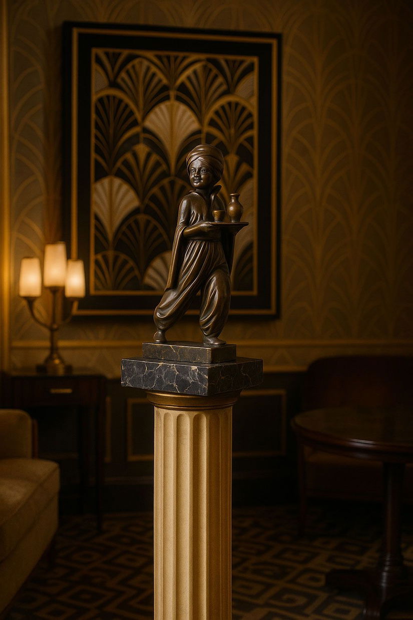 Servitor oriental-statueta din bronz cu soclu din marmura