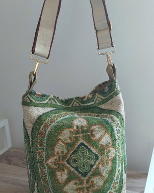 Totebag Sacosa Shopper Geanta textila verde bej captusit