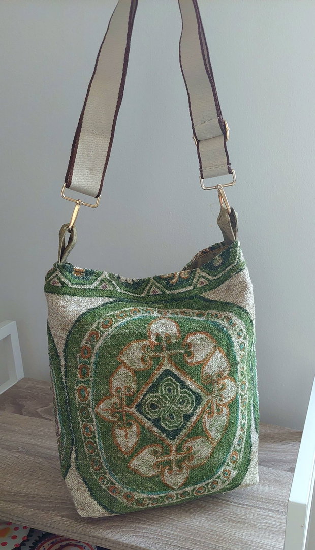 Totebag Sacosa Shopper Geanta textila verde bej captusit