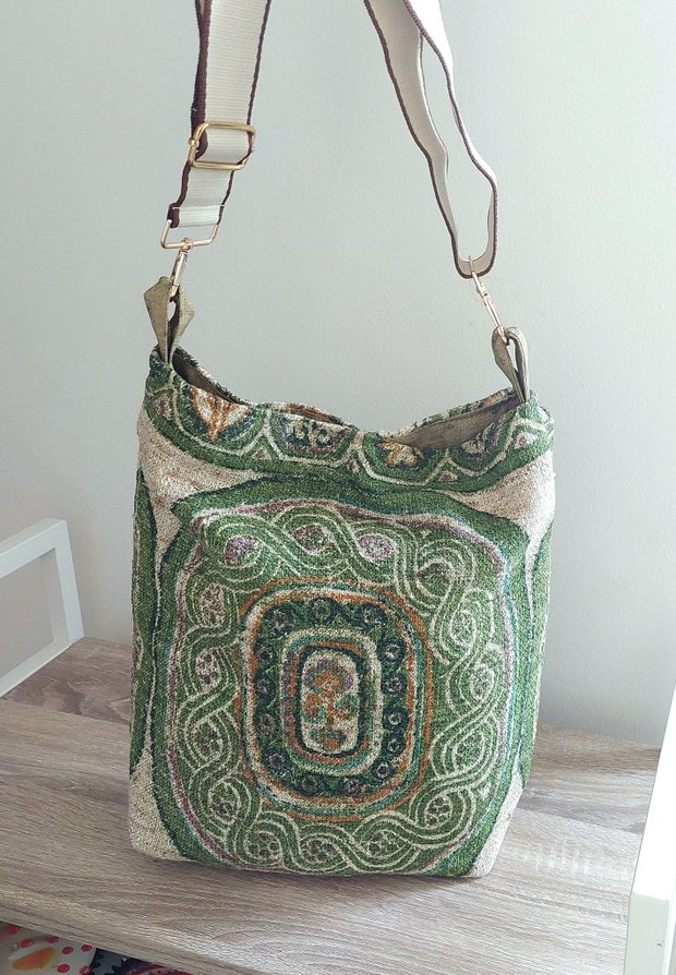 Totebag Sacosa Shopper Geanta textila verde bej captusit