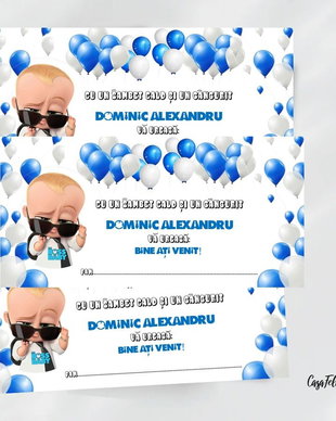Plicuri bani botez băieți  Baby Boss cu baloane alb-albastre