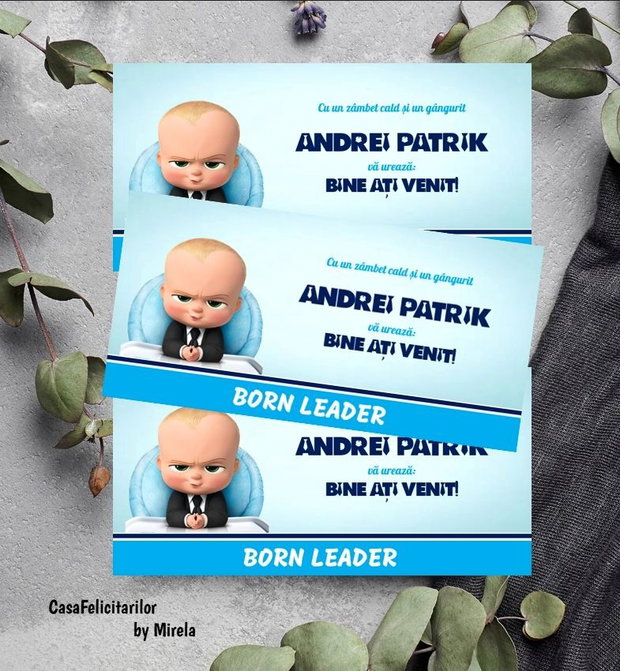 Plicuri bani botez băieți Baby Boss cu baloane alb-albastre