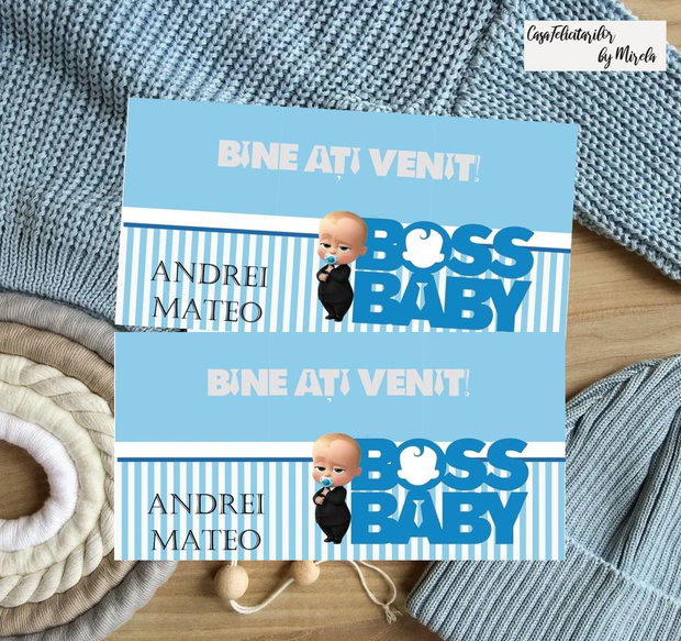 Plicuri bani botez băieți Baby Boss cu baloane alb-albastre