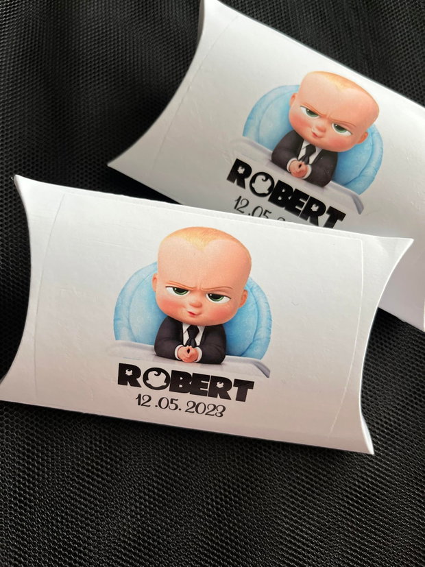 Cutiuțe Baby Boss pentru mărturii botez băiețel  model perniță, personalizate