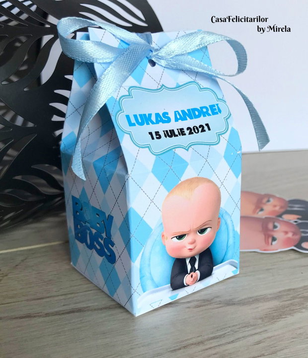 Cutiuțe Baby Boss pentru mărturii botez băiețel  model perniță, personalizate