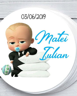 Etichete rotunde Baby Boss pentru mărturii botez