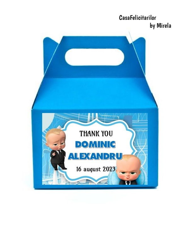 Etichete rotunde botez Baby Boss cu servietă