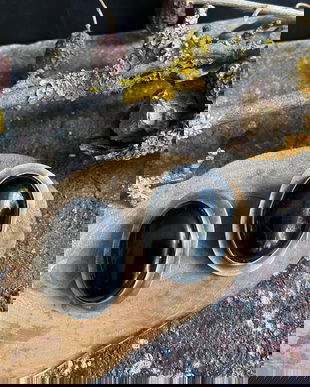 Cercei mari, cu tija, din argint 925 partial oxidat si onix