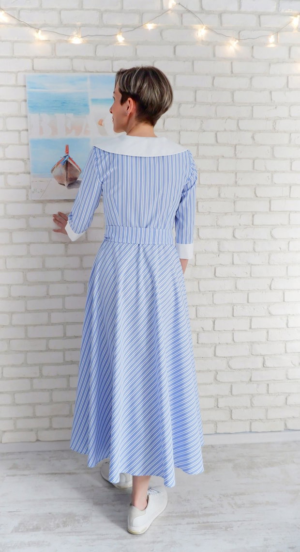 Rochie Camasa Bleu cu Guler Mare Rotund