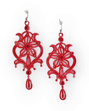 Cercei Chandelier Rosu Degrade cu cristale stralucitoare