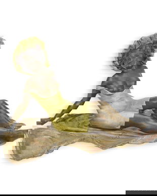 Doamna sezand- statueta din bronz pictat