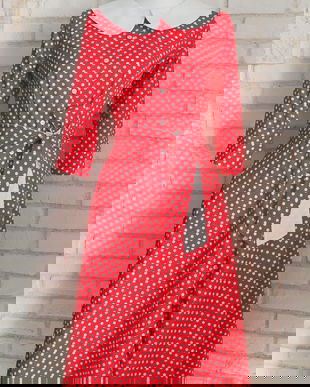 Rochie Camasa Rosie cu Buline si Guler Mare Rotund Alb