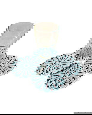 Set Suporturi Brodate Pentru Pahare - Model Floral, Rustic Elegant