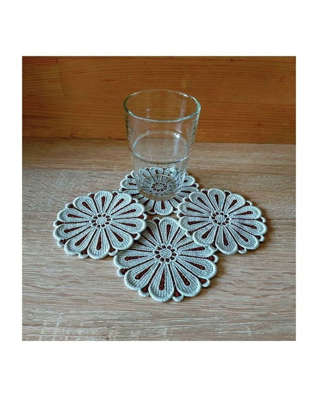 Set Suporturi Brodate Pentru Pahare - Model Floral, Rustic Elegant
