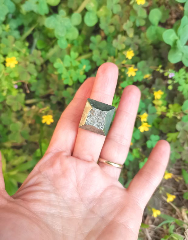Inel Pirita druzy si Argint 925 - IN1489 - Inel auriu vintage, inel patrat, bijuterii pirita, inel pietre semipretioase, cadou romantic elegant, cristaloterapie