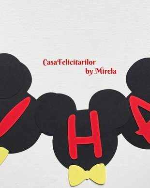 Ghirlandă Mickey Mouse cu papion galben  botez sau petreceri băieței