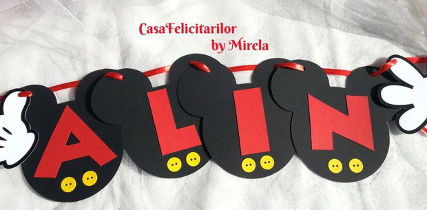 Ghirlandă Mickey Mouse cu papion galben  botez sau petreceri băieței