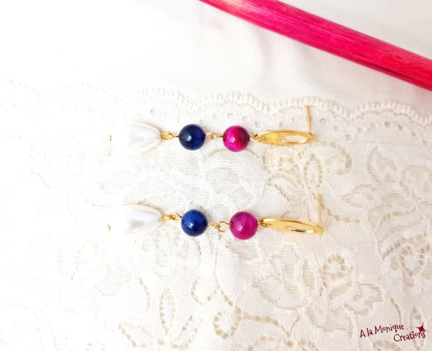 Cercei cu ochi de tigru si perle