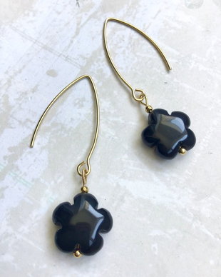Cercei flori obsidian negru