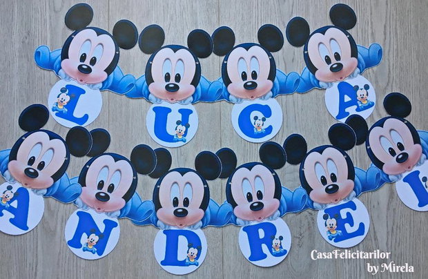 Ghirlandă personalizată Mickey Mouse decor botez, moț sau petreceri băieței