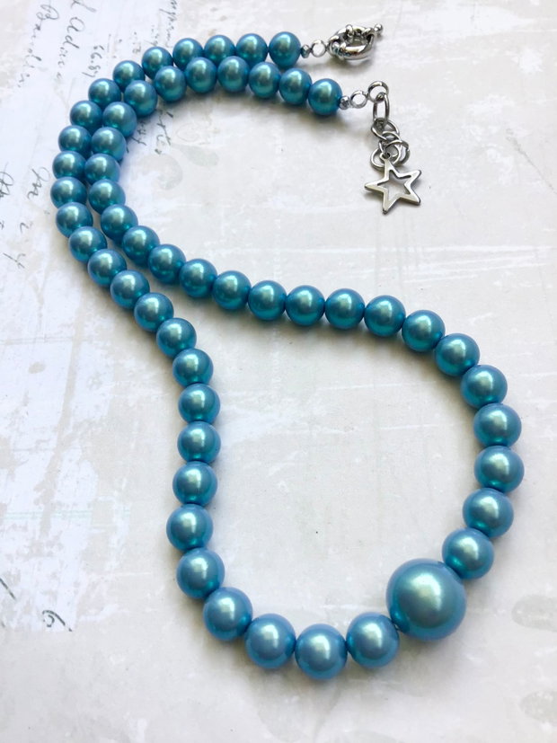 Colier perle Swarowski bleu turcoaz