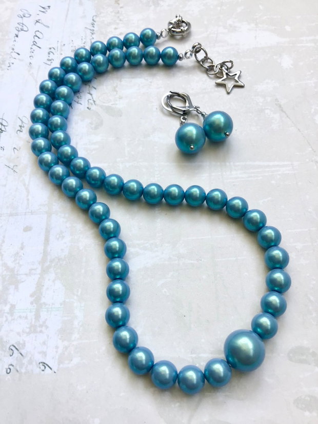 Colier perle Swarowski bleu turcoaz