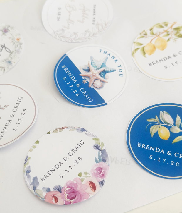 Sticker floral marturii sau invitatii, Sticker pesonalizat