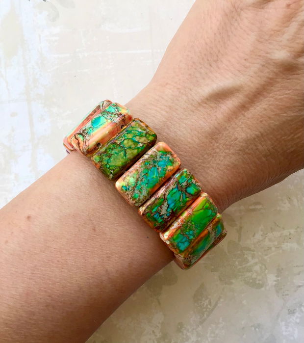 Bratara Regalite portocalii cu verde & turcoaz