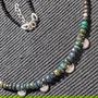 Colier argint opal de foc etiopian negru  fatetat spinel grafitat spinel negru 4 charmuri evantai argint minimalist boho chic trendy - Transport gratuit
