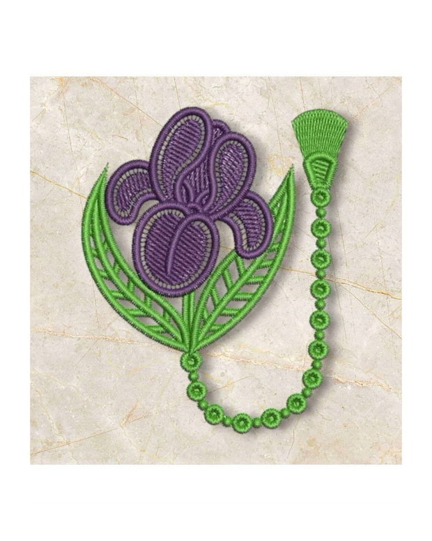 Semn de Carte Brodat  Floare de Iris | Cadou Elegant