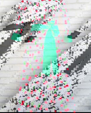 Rochie Camasa Cirese cu Detalii Verzi