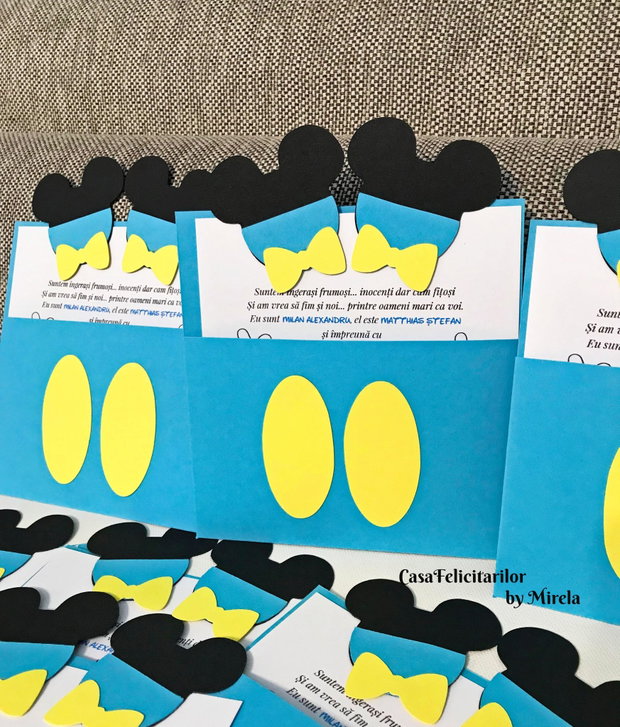 Invitatii botez gemeni Mickey mouse