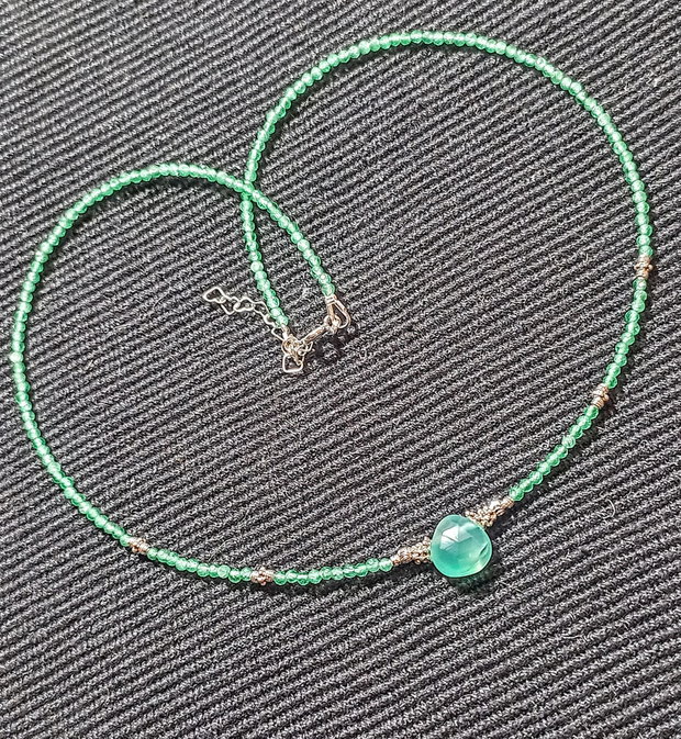 Colier argint calcedonie onix verde brioleta fatetata minimalist boho chic trendy cadou - Transport gratuit