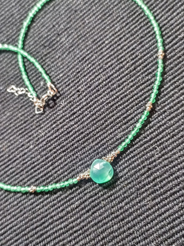 Colier argint calcedonie onix verde brioleta fatetata minimalist boho chic trendy cadou - Transport gratuit