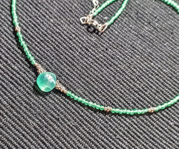 Colier argint calcedonie onix verde brioleta fatetata minimalist boho chic trendy cadou - Transport gratuit