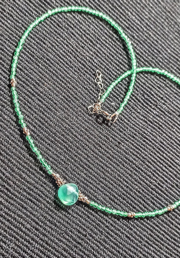 Colier argint calcedonie onix verde brioleta fatetata minimalist boho chic trendy cadou - Transport gratuit