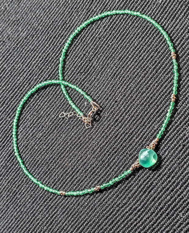 Colier argint calcedonie onix verde brioleta fatetata minimalist boho chic trendy cadou - Transport gratuit