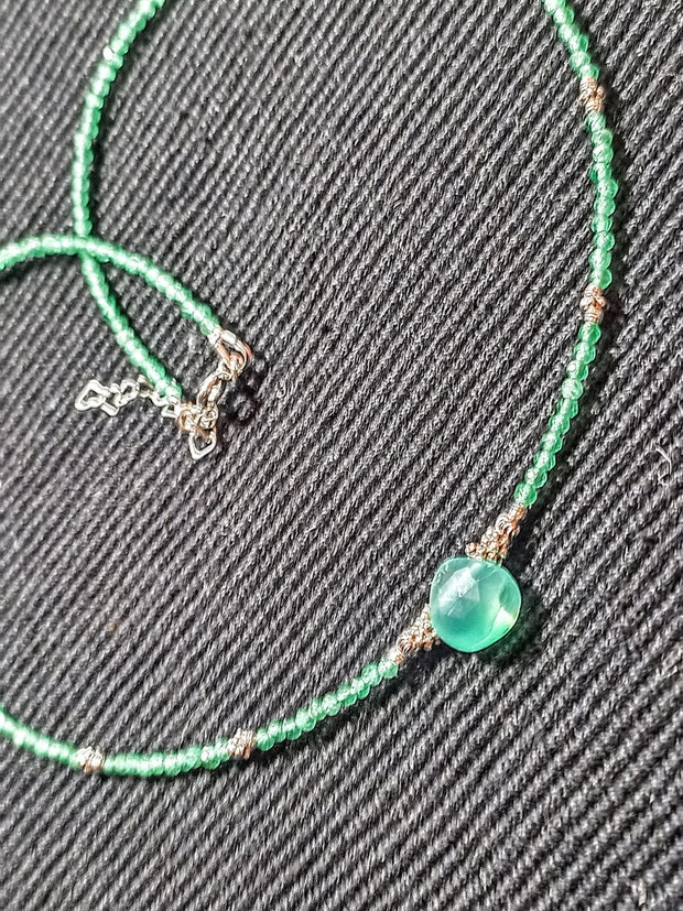 Colier argint calcedonie onix verde brioleta fatetata minimalist boho chic trendy cadou - Transport gratuit