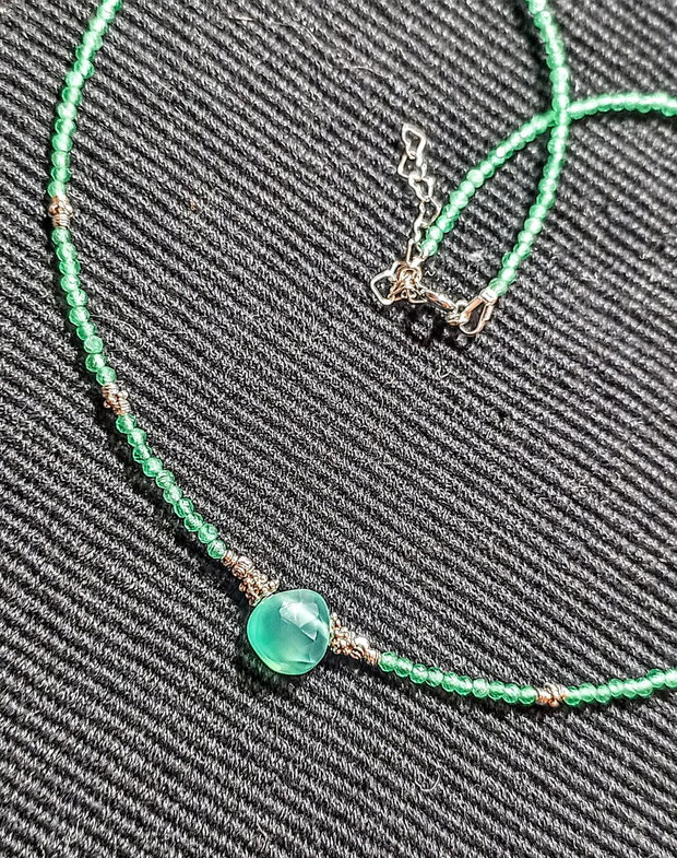 Colier argint calcedonie onix verde brioleta fatetata minimalist boho chic trendy cadou - Transport gratuit