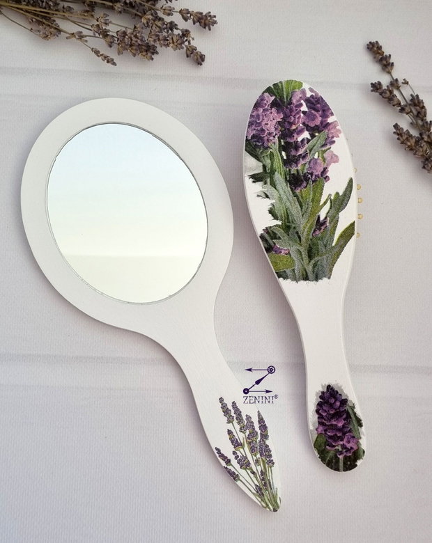 Set gatitul miresei lavanda, set mireasa lavanda, set perie si oglinda lavanda, set tava mireasa, set nunta lavanda, set shabby chic, tava mireasa