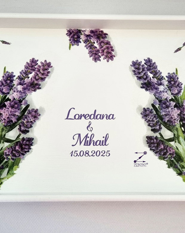 Set gatitul miresei lavanda, set mireasa lavanda, set perie si oglinda lavanda, set tava mireasa, set nunta lavanda, set shabby chic, tava mireasa