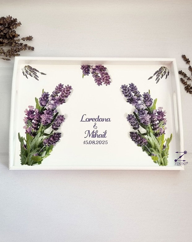 Set gatitul miresei lavanda, set mireasa lavanda, set perie si oglinda lavanda, set tava mireasa, set nunta lavanda, set shabby chic, tava mireasa