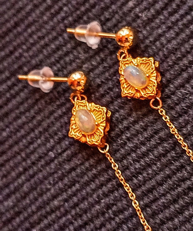 Cercei vermeil opal de foc etiopian lant tija argint placat cu aur picatura minimalisti boho chic trendy - Transport gratuit