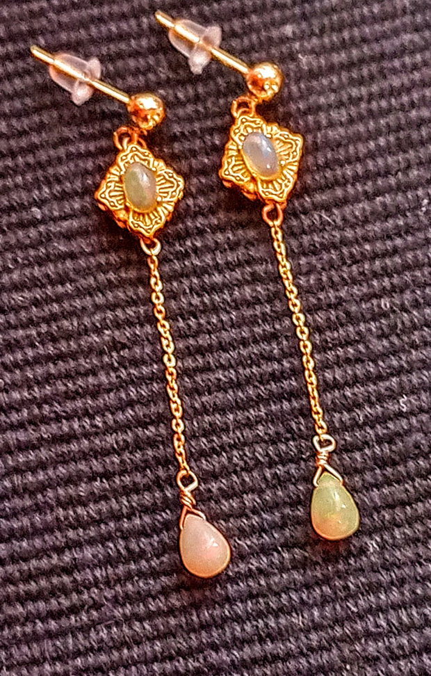Cercei vermeil opal de foc etiopian lant tija argint placat cu aur picatura minimalisti boho chic trendy - Transport gratuit