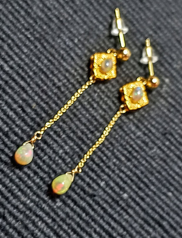 Cercei vermeil opal de foc etiopian lant tija argint placat cu aur picatura minimalisti boho chic trendy - Transport gratuit