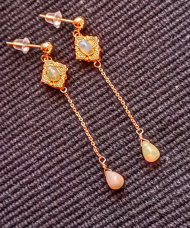 Cercei vermeil opal de foc etiopian lant tija argint placat cu aur picatura minimalisti boho chic trendy - Transport gratuit
