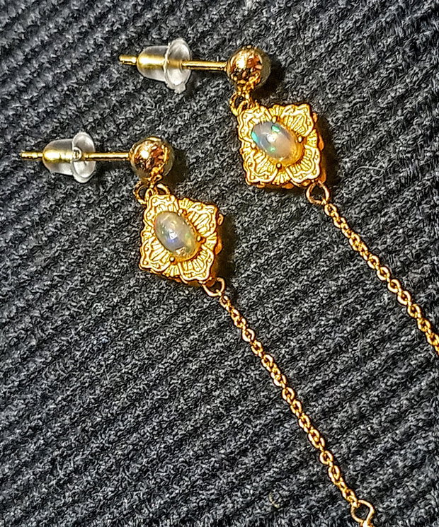 Cercei vermeil opal de foc etiopian lant tija argint placat cu aur picatura minimalisti boho chic trendy - Transport gratuit