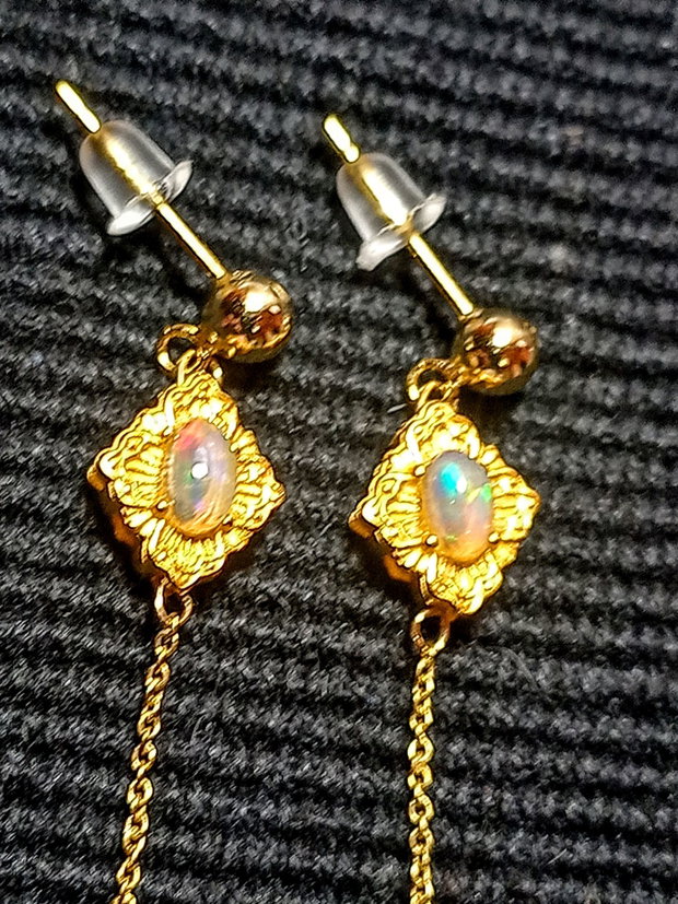 Cercei vermeil opal de foc etiopian lant tija argint placat cu aur picatura minimalisti boho chic trendy - Transport gratuit