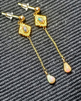 Cercei vermeil opal de foc etiopian lant tija argint placat cu aur picatura minimalisti boho chic trendy - Transport gratuit