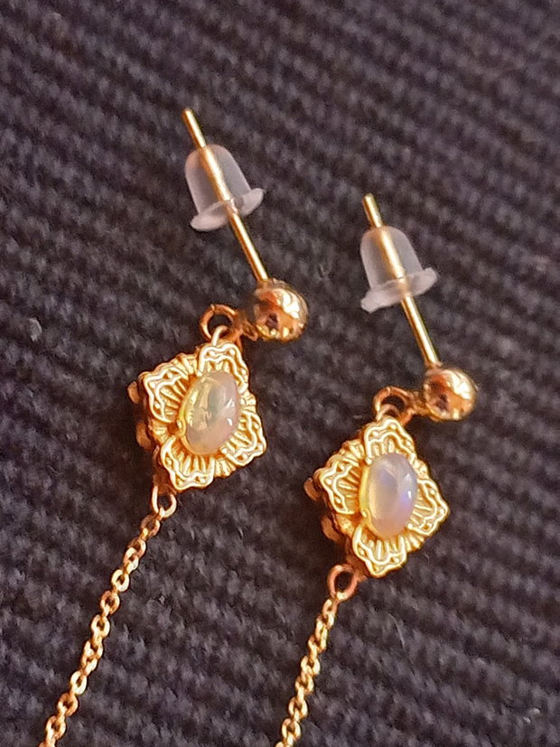 Cercei vermeil opal de foc etiopian lant tija argint placat cu aur picatura minimalisti boho chic trendy - Transport gratuit